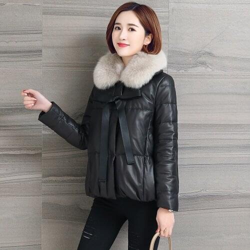 2020 Genuine Leather Winter Jacket Women Fox Fur Collar Down Jackets 100% Real Sheepskin Coat chaqueta mujer MY
