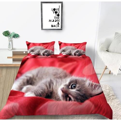 Cute Kitten Bedding Set Lying Cat High End Lifelike Duvet Cover Single King Queen Twin Full Double Unique Design Bed Set