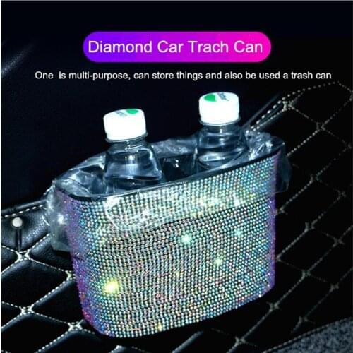 Fashion Diamond-studded car trash can In-car trash can hanging storage bag cute personality creative storage box
