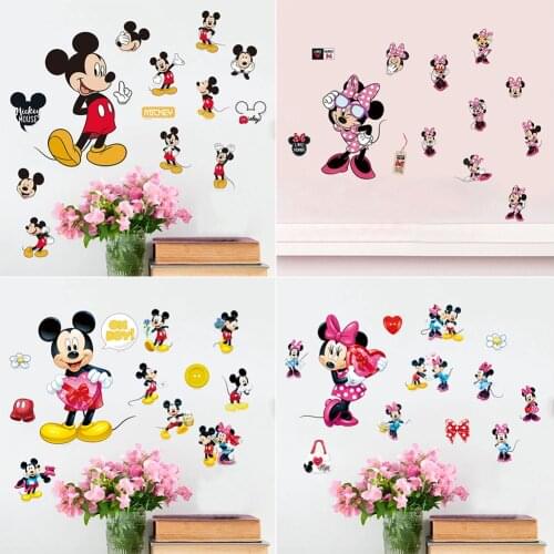 Cartoon Disney Mickey Minnie Wall Stickers For Kindergarten Kids Room Home Cup Computer Decor Anime Wall Mural Art PVC DIY Decal