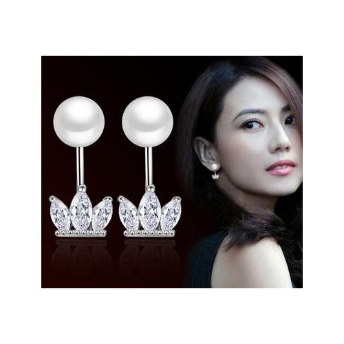 New 2017 Hot Sell Fashion Shiny Crystal Pearl Design 925 Sterling Silver Ladies` Stud Earrings Jewelry Christmas Gift Wholesale