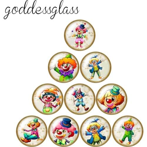 New Funny Circus clown 10pcs 12mm/18mm/20mm/25mm Round photo glass cabochon demo flat back Making findings