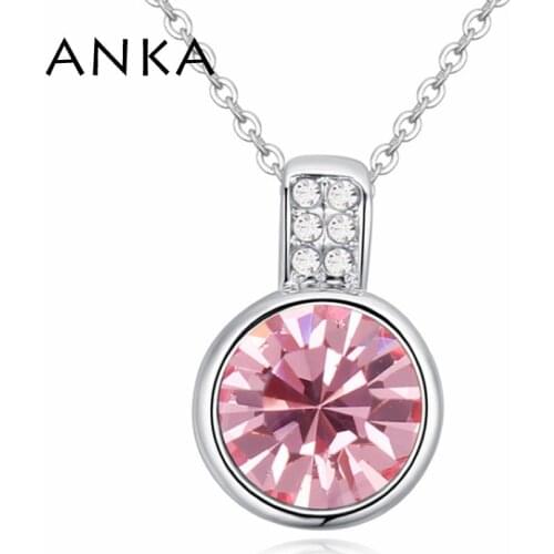 ANKA silver color round austrian crystal pendant necklace with vintage charm lady jewelry Crystals from Austria #122865