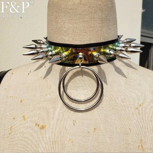 Handmade Iridescent PVC Vinyl Spike Gothic Punk Choker Rave Loop Collar Burning Man Costume Gogo Dancer Halloween Accessories