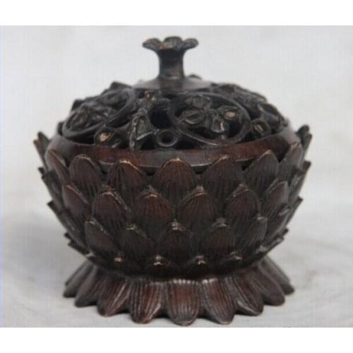 Song voge gem S0912 4 China Buddhism Temple Palace Bronze Copper Carved Lotus Incense Burner Censer