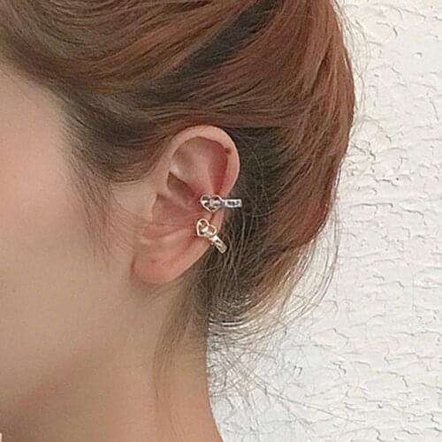 Korean Gold Silver Color Belt Fake Piercing Clip on Earrings for Women Girls Gift Open Belts Earcuff Heart Ear Cuff Jewelry