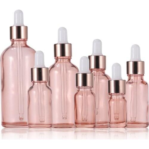 24pcs 5-100ml Pink Tubes Dropper Glass Aromatherapy Liquid for Essential Massage Oil Pipette Refillable Bottles Rose Gold Cover