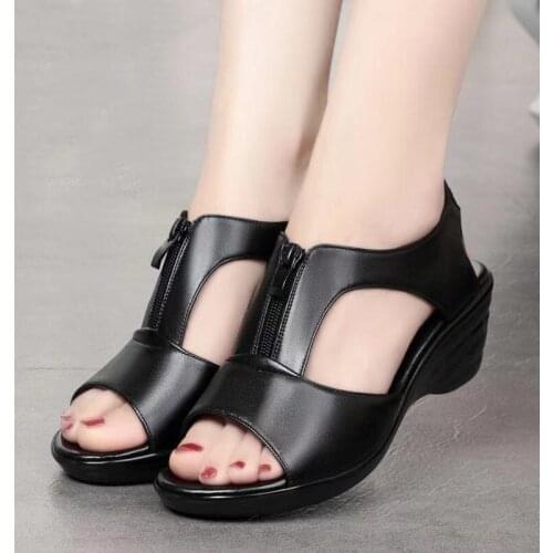 Sandals women 2021 new womens shoes slippers ladies fashion open toe thick heel zipper single shoes fish mouth sandals