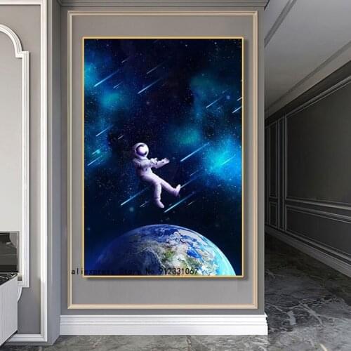 Modern Astronaut in Space Prints Canvas Painting On The Wall Home Decor Poster Wall Art Picture for Living Room Bedroom Decor