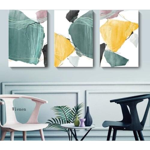 Modern Abstract Block Pattern Lines Canvas Posters Green Yellow Black Pictures for Living Room Decorative Print Canvas Painting