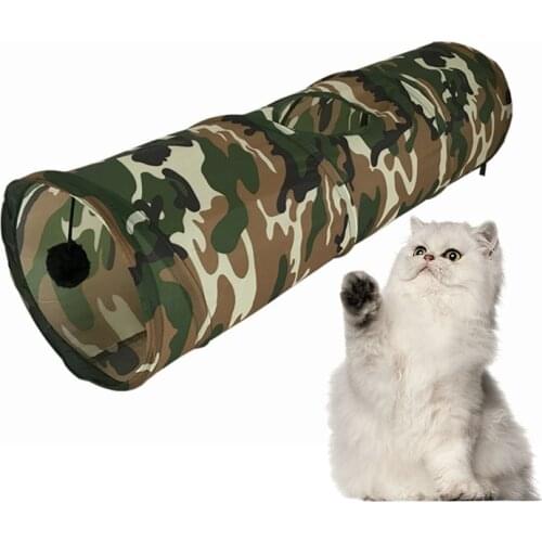 3 Holes Camouflage Cat Tunnel Cat Toys Collapsible Cat Tunnel Toy Pet Play Tube for Rabbits Kittens Ferrets Dogs