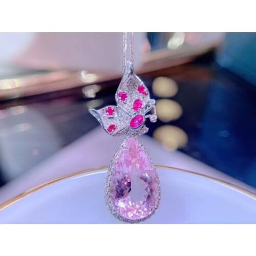 H818 Fine Jewelry Real Pure 18K White Gold Jewelry AU750 100% Natural Morganite Gemstone 5.55ct Pendants for Women Fine Necklace