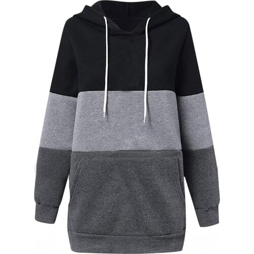 Womens Hoodies Casual Stripe Splice Hooded Long Sweatshirt Winter Thicken Warm Hoodies Comfy Long Sleeve Pullover O-neck Blouse