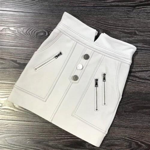 Real women leather lady skirt