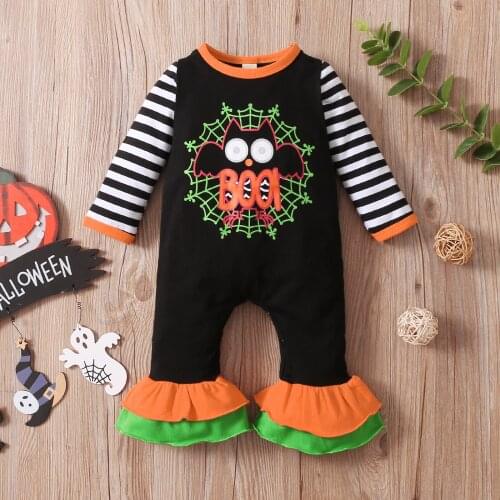 Ma&Baby 0-18M Halloween Baby Costume Newborn Infant Girls Jumpsuit Playsuit Long Sleeve Pumpkin Flower Romper Clothes DD43