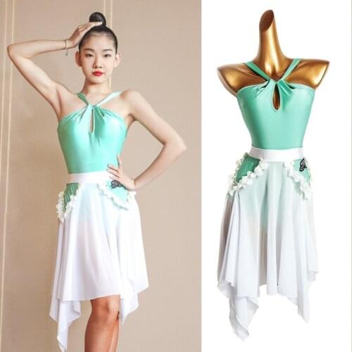 New Latin Dance Costume Women Halter Leotards White Latin Dance Skirt Adult Practice Clothing Performance Dance Dress VDB3560