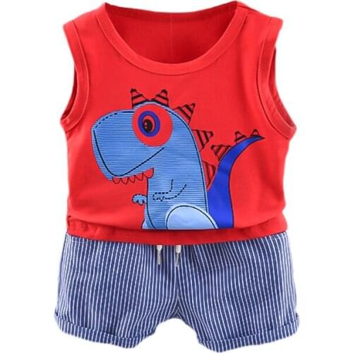 New Kids Clothing Sets Dinosaur Print Childrens Clothing Vest+Shorts 2 Pcs Baby Boys Clothes Casual Family Clothing Sets 1-5 Y