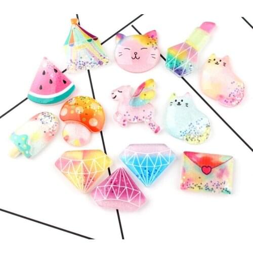 10pcs/lot Kawaii Resin Animal Cat fruit Flatback Cabochon DIY Decorative Craft Scrapbooking Accessories