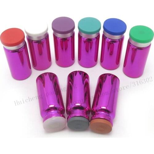 100 x New small 10 ml uv purple glass Bottles Jars Vials with Rubber Stopper Plastic-Aluminum Lids 1/3oz Cosmetic Container