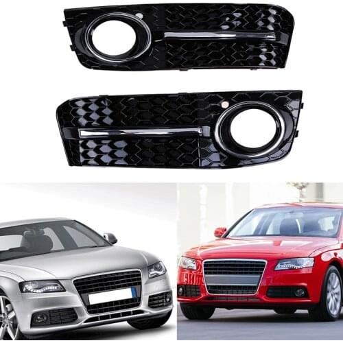 2Pcs Left & Right Black ABS Car Front Bumper Lower Grill Fog Light Grille Cover Case Fit for Audi A4/B8 2007-2011 Pre-facelift