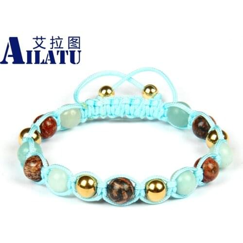 Ailatu Men Macrame Bracelet 8mm Natural Amazone Stone Beads Friendship Braiding Bracelet Nice Gift