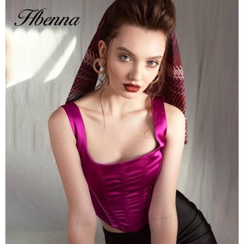 Henna Satin Crop Top Womens Sleeveless Asymmetrical Hem Sexy Tank Top Fashion Skinny 2021Summer Solid Color Rhombus Hem Top