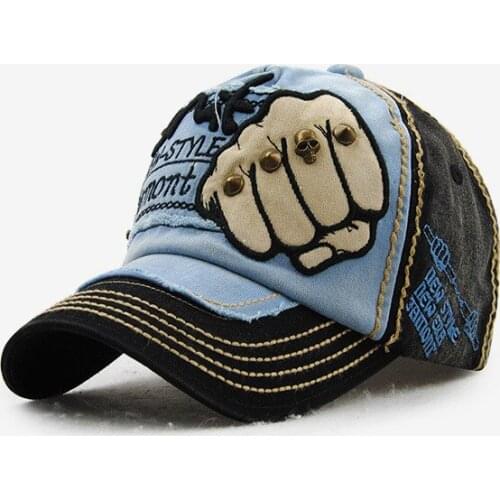 Brand washed rivet skull baseball cap hip hop for women men snapback casual hat unisex denim trucker hat bone gorras