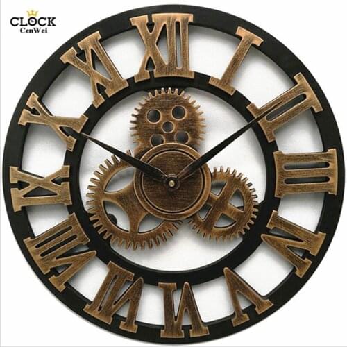 Large Wooden Wall Clock Vintage Gear Clock US Style Living Room Wall Clock Modern Design Decoration For Home Clocks on The Wall