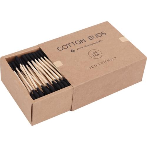Double Head Cotton Swab Bamboo Sticks Absorbent Cotton Disposable Cotton for Beauty Makeup Nose Ears Cleaning 200pcs/box