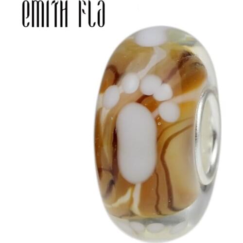 Emith Fla 100% 925 Sterling Silver Large Hole Footprint Murano Glass European Charm Beads Fit Brand Bracelet Jewelry