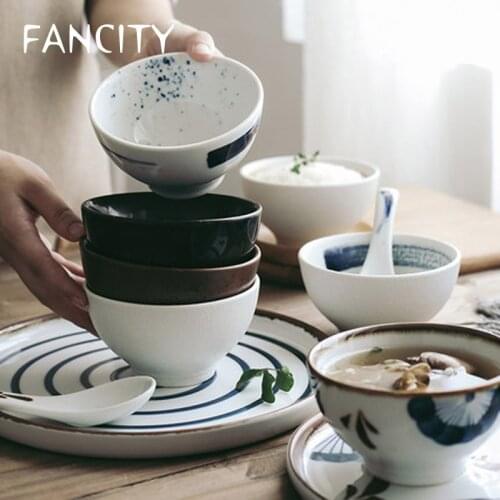 FANCITY Japanese hand-painted ceramic household rice bowl porcelain bowl rice bowl eating bowl soup bowl Korean rice bowl