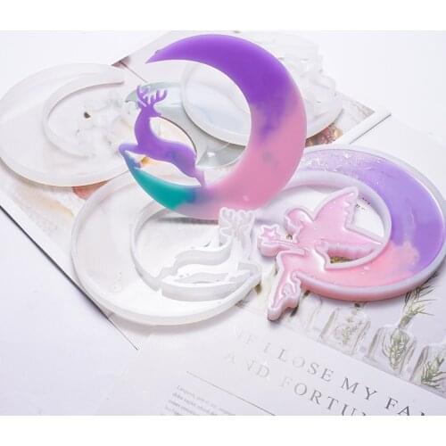 DIY Smiley Moon Resin Mold Mirror Moon Fawn Cat Crystal Epoxy Mold Angel Moon Silicone Mold For Resin