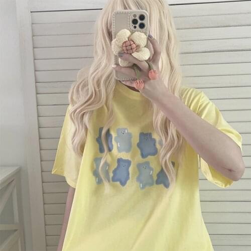 Sweet Soft Student Loose Short-Sleeved T-Shirt Women Harajuku Streetwear Cute Print Top Summer O-Neck Kawaii Japanese Tee