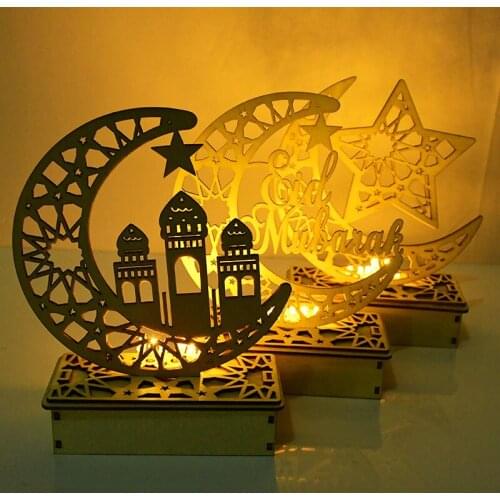 EID Wooden Craft Eid Mubarak Ramadan Star Moon Shape Wooden Ornament Ramadan Kareem Islamic Muslim Event Party Home Decoration 7