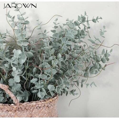 JAROWN Nordic Home Decoration Artificial Plastic Eucalyptus Leaves 5 Branches Wedding Table Arrangement Simulation Fake Flowers