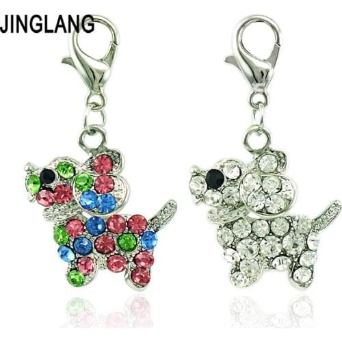 JINGLANG Fashion Lobster Clasp Charms Dangle Full Rhinestone Pet Dog Animal DIY Charms For Jewelry Making Accessories Gift