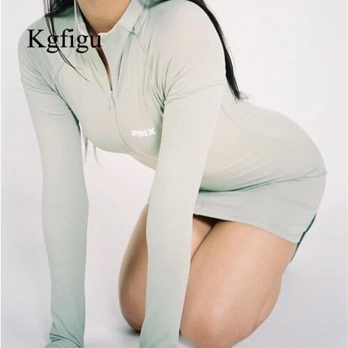 KGFIGU Cotton Material Solid Club Dresses Women Full Sleeve Snug Mini Vestidos Womens Clothing Holiday Dress