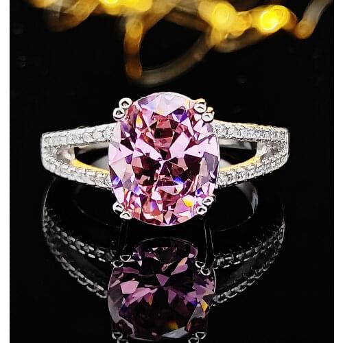 Hot selling fashion Pink oval 925 Sterling Silver Engagement Ring for women lady anniversary gift jewelry wholesale moonso R5075