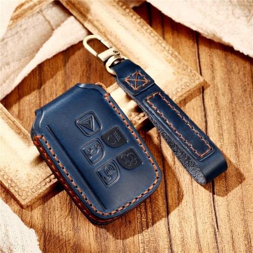 Leather Car Remote Key Fob Case Cover Keychain For Land Rover Range Rover Discovery4 (LR4) Jaguar XE XF XJ F-PACE F-TYPE