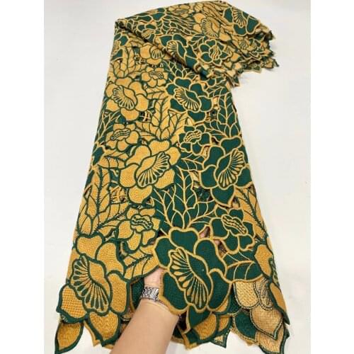 African Lace Fabric 3D Floral Tulle Lace Fabric Yellow Green Embroidery African Guipure Cord lace Fabric For Wedding/Party Dress