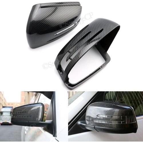 Rearview mirror cover bright black carbon fiber pattern mirror cover Mirror accessories for Mercedes Benz C Class W204 2008-2014