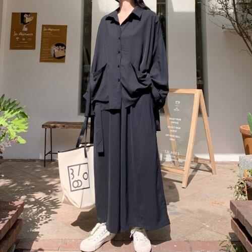 LDKVGSU Plus Size Women 2 Piece Set Long Sleeve Casual Female Home Wear Tops Shirts Pockets Loose Large Pants Suit Solid Black78