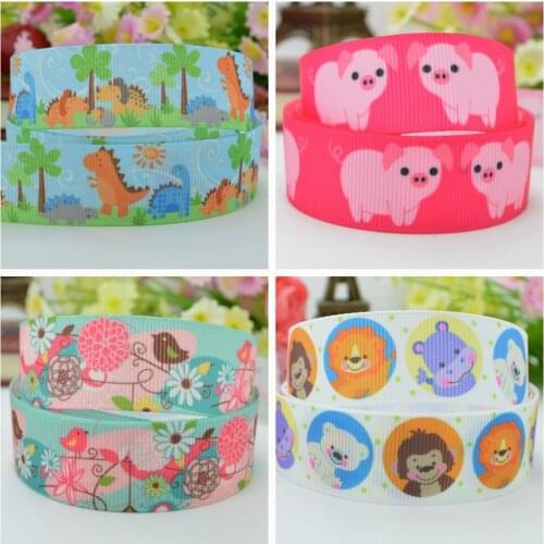 10 Yards 22mm 7/8" Animal dinosaur pig Printed grosgrain ribbon hair bow Headwear DIY hair accessories retail