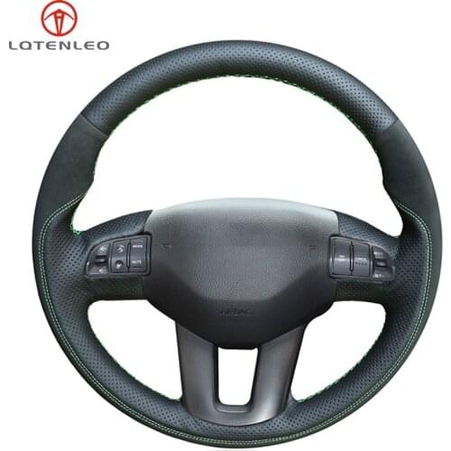 LQTENLEO Black Genuine Leather Suede Hand-stitched Car Steering Wheel Cover For Kia Sportage 3 2010-2017 Ceed Cee'd 2009-2012