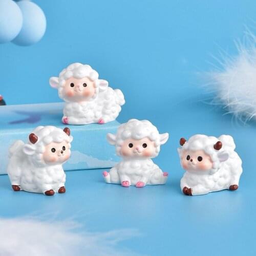 Cute White Sheep Animal Model Decor Resin Craft Figurine Decoration Miniature Garden Fairy Ornament DIY Accessory