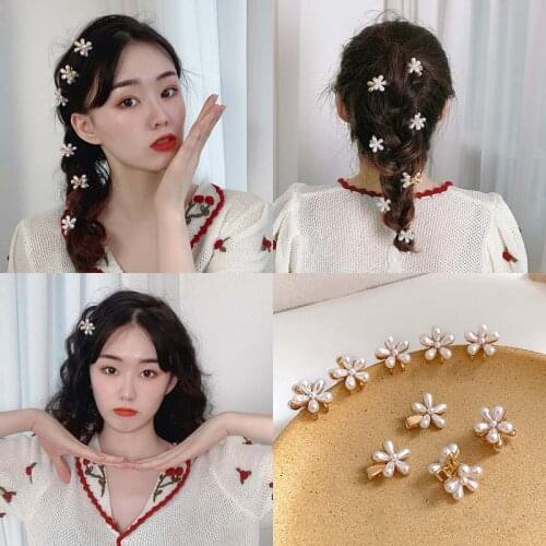 5pcs Mini Pearl Hair Claws for Women Korean Small Flower Clips Set Hair Accessories Gold Crab Girls Headwear Wedding Headwear