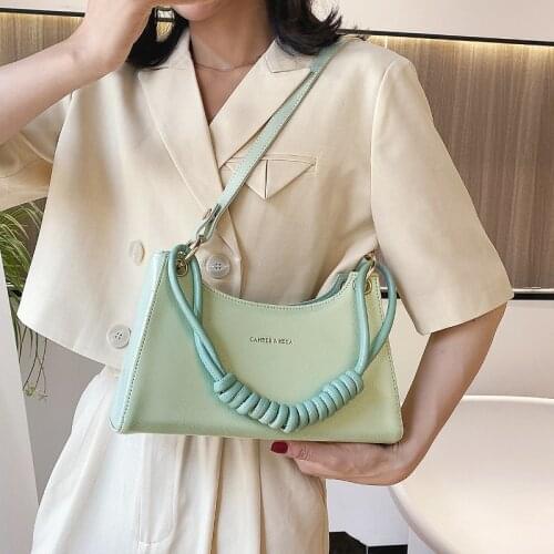 New Trendy Fashion Woven Baguette Bags Solid Color Pu Leather Handbags for Girl Casual Shoulder Crossbody Designer Purses