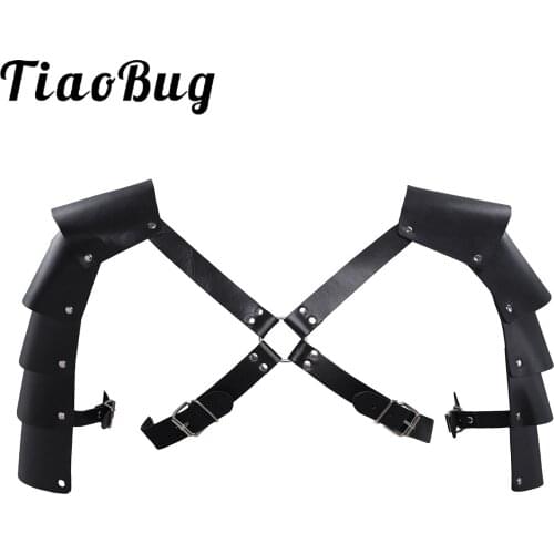 Men Black Faux Leather Adjustable Body Hot Sexy Straps Chest Harness Shoulder Armors Punk Gothic Rave Male Restraints Bondage