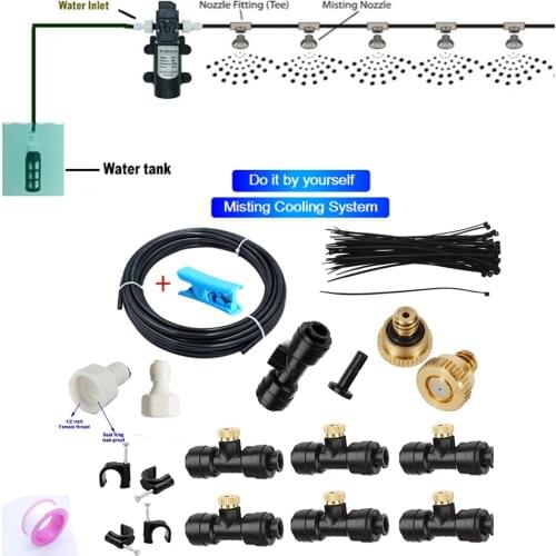 DIY Misting Cooling Kits with 12V DC 60W 5L/ min Self Priming Water Pump10M/15M/20M for Garden Greenhouse Mist Plants