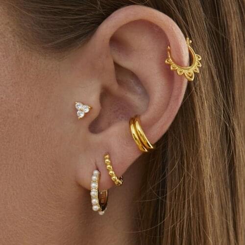 Delicate minimal vermeil jewelry tiny Round ball band small mini hoop earring 925 sterling silver
